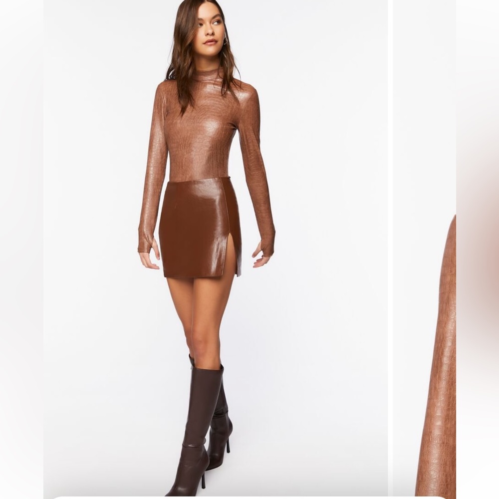 NEW NWT Faux Leather Brown Bodysuit Size XS